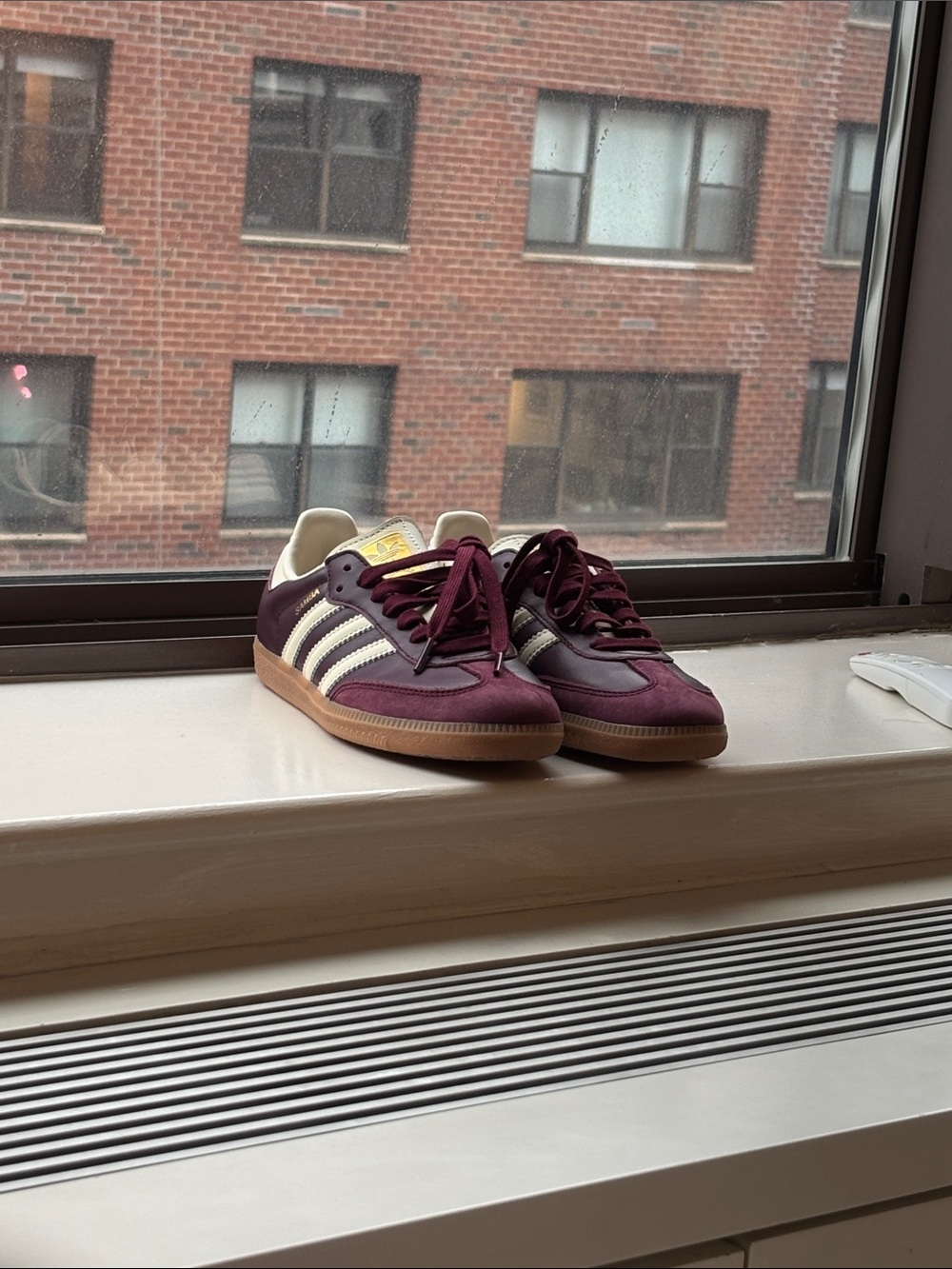 adidas Maroon and White Retro Sneakers with Gum Sole - Picture 2 of 8